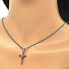 Rhodium Gold Filled Pendant Necklace, Cross Design, with Garnet and White Cubic Zirconia, Polished, Rhodium Finish, 04.284.0008.5.22 (02 MM Thickness, 22 Inches Length)