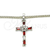 Rhodium Gold Filled Pendant Necklace, Cross Design, with Garnet and White Cubic Zirconia, Polished, Rhodium Finish, 04.284.0008.5.22 (02 MM Thickness, 22 Inches Length)