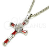 Rhodium Gold Filled Pendant Necklace, Cross Design, with Garnet and White Cubic Zirconia, Polished, Rhodium Finish, 04.284.0008.5.22 (02 MM Thickness, 22 Inches Length)
