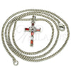 Rhodium Gold Filled Pendant Necklace, Cross Design, with Garnet and White Cubic Zirconia, Polished, Rhodium Finish, 04.284.0008.5.22 (02 MM Thickness, 22 Inches Length)
