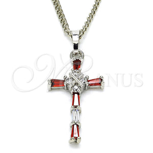 White Gold Filled Necklace — Pendant Necklace Cross Design with Garnet and White — main product view — SKU 125494 | Oro Laminado Blanco collar — Pendant Necklace cruz diseño with Garnet and blanco — SKU 125494