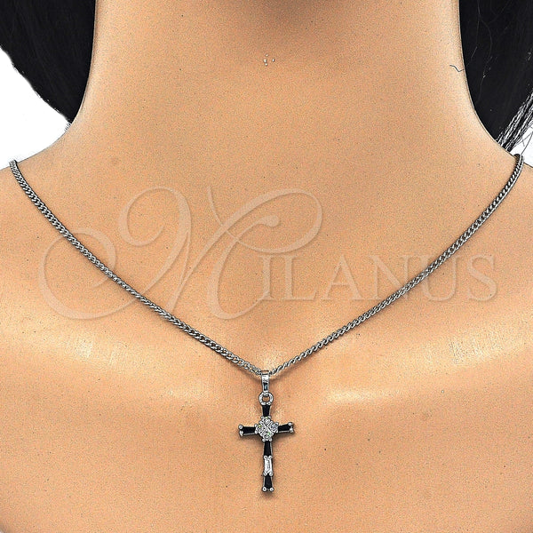 White Gold Filled Necklace — Pendant Necklace Cross Design with Black and White — alternate product view — SKU 125495 | Oro Laminado Blanco collar — Pendant Necklace cruz diseño with negro and blanco — SKU 125495