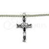 Rhodium Plated Pendant Necklace, Cross Design, with Black and White Cubic Zirconia, Polished, Rhodium Finish, 04.284.0008.6.22 (02 MM Thickness, 22 Inches Length)