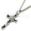 Rhodium Plated Pendant Necklace, Cross Design, with Black and White Cubic Zirconia, Polished, Rhodium Finish, 04.284.0008.6.22 (02 MM Thickness, 22 Inches Length)