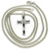 Rhodium Plated Pendant Necklace, Cross Design, with Black and White Cubic Zirconia, Polished, Rhodium Finish, 04.284.0008.6.22 (02 MM Thickness, 22 Inches Length)