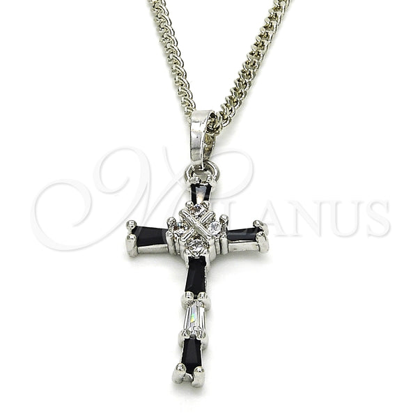 White Gold Filled Necklace — Pendant Necklace Cross Design with Black and White — main product view — SKU 125495 | Oro Laminado Blanco collar — Pendant Necklace cruz diseño with negro and blanco — SKU 125495
