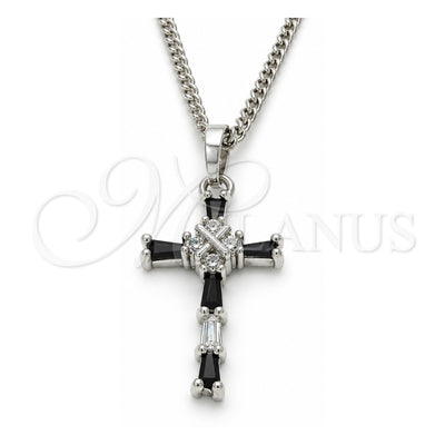 White Gold Filled Pendant Necklace, Cross Design, with Black and White Cubic Zirconia, Polished, Rhodium Finish, 04.284.0008.6.22 (02 MM Thickness, 22 Inches Length)