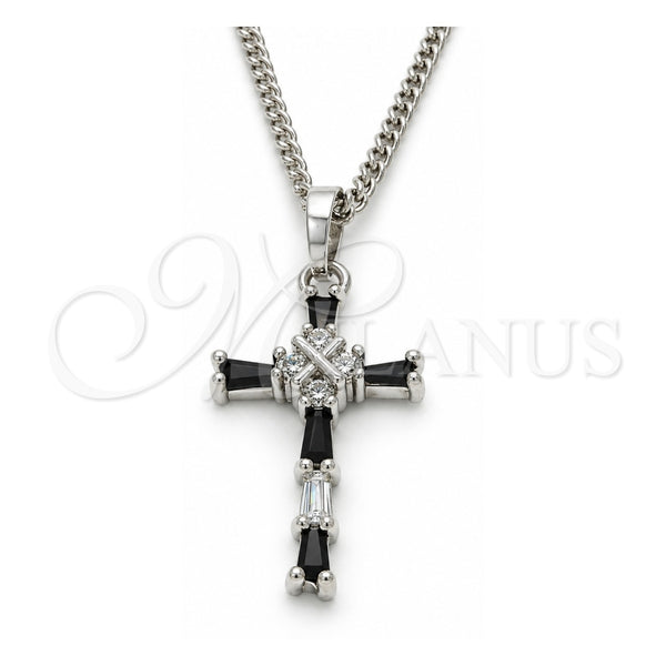 White Gold Filled Pendant Necklace, Cross Design, with Black and White Cubic Zirconia, Polished, Rhodium Finish, 04.284.0008.6.22 (02 MM Thickness, 22 Inches Length)