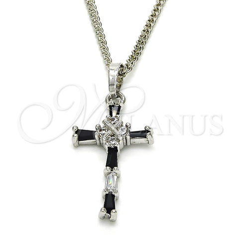 Rhodium Plated Pendant Necklace, Cross Design, with Black and White Cubic Zirconia, Polished, Rhodium Finish, 04.284.0008.6.22 (02 MM Thickness, 22 Inches Length)