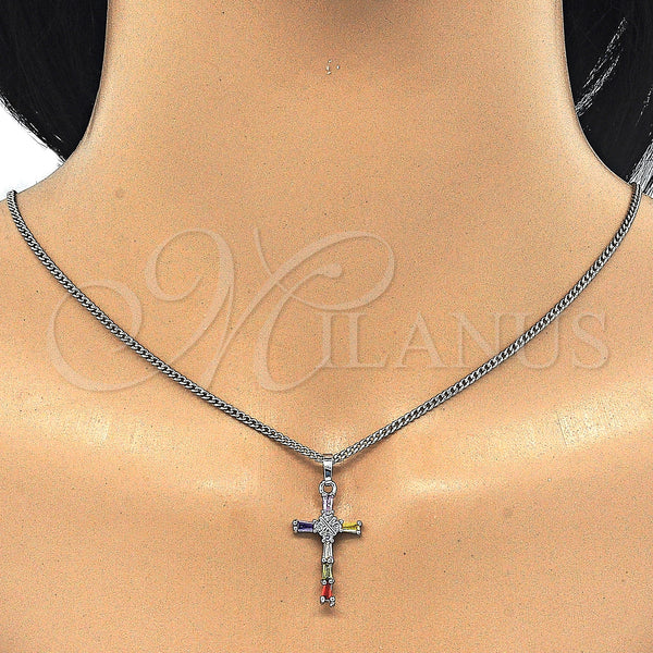 White Gold Filled Necklace — Pendant Necklace Cross Design with Multicolor Cubic Zirconia — alternate product view — SKU 125496 | Oro Laminado Blanco collar — Pendant Necklace cruz diseño with Multicolor Cubic Zirconia — SKU 125496
