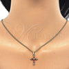 Oro Laminado Pendant Necklace, Gold Filled Style Cross and Baguette Design, with Garnet and White Cubic Zirconia, Polished, Golden Finish, 04.284.0009.1.22 (02 MM Thickness, 22 Inches Length)
