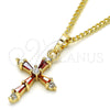 Oro Laminado Pendant Necklace, Gold Filled Style Cross and Baguette Design, with Garnet and White Cubic Zirconia, Polished, Golden Finish, 04.284.0009.1.22 (02 MM Thickness, 22 Inches Length)