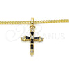 Oro Laminado Pendant Necklace, Gold Filled Style Cross and Baguette Design, with Black and White Cubic Zirconia, Polished, Golden Finish, 04.284.0009.2.20 (02 MM Thickness, 20 Inches Length)