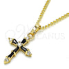 Oro Laminado Pendant Necklace, Gold Filled Style Cross and Baguette Design, with Black and White Cubic Zirconia, Polished, Golden Finish, 04.284.0009.2.20 (02 MM Thickness, 20 Inches Length)