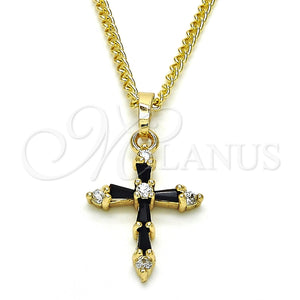 Gold Filled Necklace — Pendant Necklace Cross and Baguette Design with Black — main product view — SKU 125499 | Oro Laminado collar — Pendant Necklace cruz and Baguette diseño with negro — SKU 125499