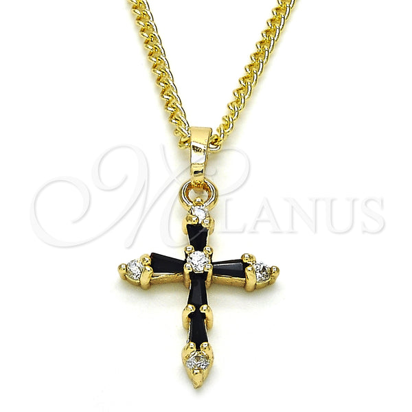 Oro Laminado Pendant Necklace, Gold Filled Style Cross and Baguette Design, with Black and White Cubic Zirconia, Polished, Golden Finish, 04.284.0009.2.20 (02 MM Thickness, 20 Inches Length)