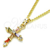 Oro Laminado Pendant Necklace, Gold Filled Style Cross and Baguette Design, with Multicolor Cubic Zirconia, Polished, Golden Finish, 04.284.0009.3.20 (02 MM Thickness, 20 Inches Length)