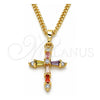 Oro Laminado Pendant Necklace, Gold Filled Style Cross and Baguette Design, with Multicolor Cubic Zirconia, Polished, Golden Finish, 04.284.0009.3.20 (02 MM Thickness, 20 Inches Length)