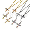 Oro Laminado Pendant Necklace, Gold Filled Style Cross and Baguette Design, with Multicolor Cubic Zirconia, Polished, Golden Finish, 04.284.0009.3.20 (02 MM Thickness, 20 Inches Length)