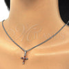 Rhodium Gold Filled Pendant Necklace, Cross Design, with Garnet and White Cubic Zirconia, Polished, Rhodium Finish, 04.284.0009.5.22 (02 MM Thickness, 22 Inches Length)