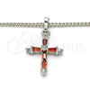 Rhodium Gold Filled Pendant Necklace, Cross Design, with Garnet and White Cubic Zirconia, Polished, Rhodium Finish, 04.284.0009.5.22 (02 MM Thickness, 22 Inches Length)
