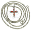 Rhodium Gold Filled Pendant Necklace, Cross Design, with Garnet and White Cubic Zirconia, Polished, Rhodium Finish, 04.284.0009.5.22 (02 MM Thickness, 22 Inches Length)