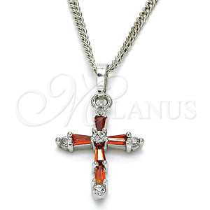 White Gold Filled Necklace — Pendant Necklace Cross Design with Garnet and White — main product view — SKU 125502 | Oro Laminado Blanco collar — Pendant Necklace cruz diseño with Garnet and blanco — SKU 125502