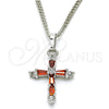 Rhodium Gold Filled Pendant Necklace, Cross Design, with Garnet and White Cubic Zirconia, Polished, Rhodium Finish, 04.284.0009.5.22 (02 MM Thickness, 22 Inches Length)