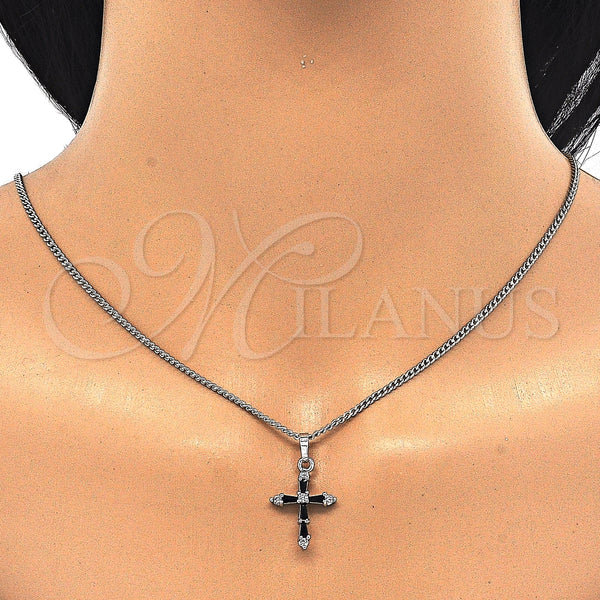 White Gold Filled Necklace — Pendant Necklace Cross Design with Black and White — alternate product view — SKU 125503 | Oro Laminado Blanco collar — Pendant Necklace cruz diseño with negro and blanco — SKU 125503