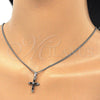 Rhodium Gold Filled Pendant Necklace, Cross Design, with Black and White Cubic Zirconia, Polished, Rhodium Finish, 04.284.0009.6.22 (02 MM Thickness, 22 Inches Length)