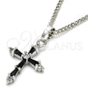 Rhodium Gold Filled Pendant Necklace, Cross Design, with Black and White Cubic Zirconia, Polished, Rhodium Finish, 04.284.0009.6.22 (02 MM Thickness, 22 Inches Length)