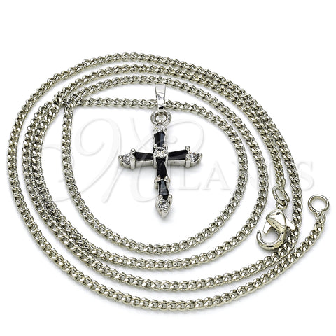 Rhodium Plated Pendant Necklace, Cross Design, with Black and White Cubic Zirconia, Polished, Rhodium Finish, 04.284.0009.6.22 (02 MM Thickness, 22 Inches Length)