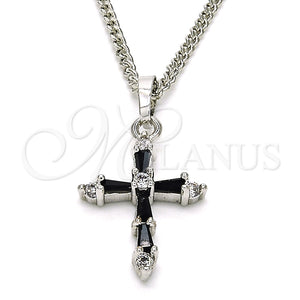 White Gold Filled Necklace — Pendant Necklace Cross Design with Black and White — main product view — SKU 125503 | Oro Laminado Blanco collar — Pendant Necklace cruz diseño with negro and blanco — SKU 125503