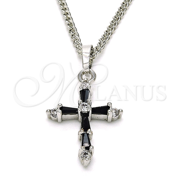 White Gold Filled Necklace — Pendant Necklace Cross Design with Black and White — main product view — SKU 125503 | Oro Laminado Blanco collar — Pendant Necklace cruz diseño with negro and blanco — SKU 125503
