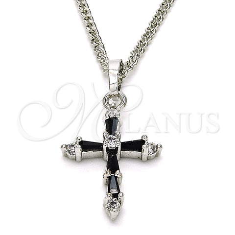Rhodium Gold Filled Pendant Necklace, Cross Design, with Black and White Cubic Zirconia, Polished, Rhodium Finish, 04.284.0009.6.22 (02 MM Thickness, 22 Inches Length)