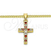 Oro Laminado Pendant Necklace, Gold Filled Style Cross Design, with Garnet and White Cubic Zirconia, Polished, Golden Finish, 04.284.0007.1.22 (02 MM Thickness, 22 Inches Length)