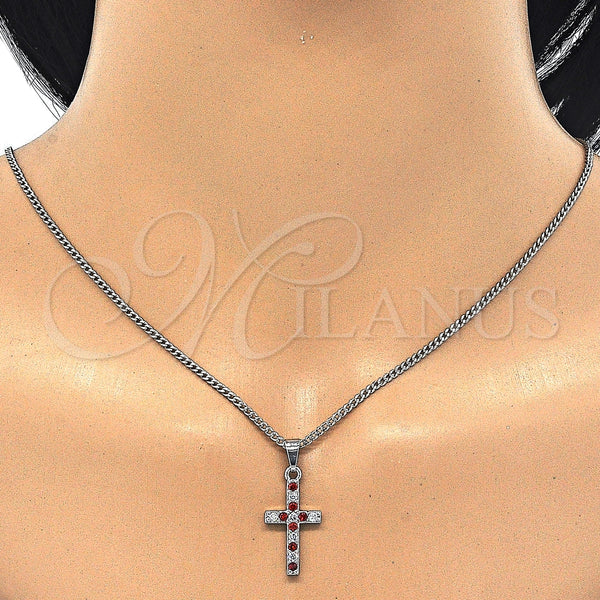 White Gold Filled Necklace — Pendant Necklace Cross Design with Garnet and White — alternate product view — SKU 125510 | Oro Laminado Blanco collar — Pendant Necklace cruz diseño with Garnet and blanco — SKU 125510