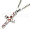 Rhodium Plated Pendant Necklace, Cross Design, with Garnet and White Cubic Zirconia, Polished, Rhodium Finish, 04.284.0007.5.22 (02 MM Thickness, 22 Inches Length)