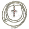 Rhodium Gold Filled Pendant Necklace, Cross Design, with Garnet and White Cubic Zirconia, Polished, Rhodium Finish, 04.284.0007.5.22 (02 MM Thickness, 22 Inches Length)