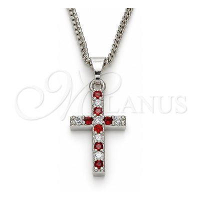White Gold Filled Pendant Necklace, Cross Design, with Garnet and White Cubic Zirconia, Polished, Rhodium Finish, 04.284.0007.5.22 (02 MM Thickness, 22 Inches Length)