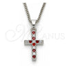 White Gold Filled Pendant Necklace, Cross Design, with Garnet and White Cubic Zirconia, Polished, Rhodium Finish, 04.284.0007.5.22 (02 MM Thickness, 22 Inches Length)