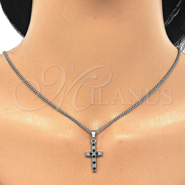 White Gold Filled Necklace — Pendant Necklace Cross Design with Black and White — alternate product view — SKU 125511 | Oro Laminado Blanco collar — Pendant Necklace cruz diseño with negro and blanco — SKU 125511