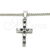 Rhodium Plated Pendant Necklace, Cross Design, with Black and White Cubic Zirconia, Polished, Rhodium Finish, 04.284.0007.6.22 (02 MM Thickness, 22 Inches Length)
