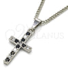 Rhodium Plated Pendant Necklace, Cross Design, with Black and White Cubic Zirconia, Polished, Rhodium Finish, 04.284.0007.6.22 (02 MM Thickness, 22 Inches Length)