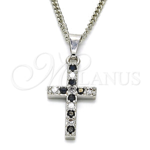 White Gold Filled Necklace — Pendant Necklace Cross Design with Black and White — main product view — SKU 125511 | Oro Laminado Blanco collar — Pendant Necklace cruz diseño with negro and blanco — SKU 125511