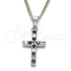 Rhodium Gold Filled Pendant Necklace, Cross Design, with Black and White Cubic Zirconia, Polished, Rhodium Finish, 04.284.0007.6.22 (02 MM Thickness, 22 Inches Length)