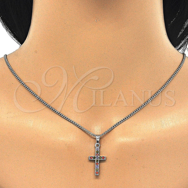 White Gold Filled Necklace — Pendant Necklace Cross Design with Multicolor Cubic Zirconia — alternate product view — SKU 125512 | Oro Laminado Blanco collar — Pendant Necklace cruz diseño with Multicolor Cubic Zirconia — SKU 125512