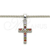 Rhodium Gold Filled Pendant Necklace, Cross Design, with Multicolor Cubic Zirconia, Polished, Rhodium Finish, 04.284.0007.7.22 (02 MM Thickness, 22 Inches Length)