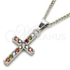 Rhodium Gold Filled Pendant Necklace, Cross Design, with Multicolor Cubic Zirconia, Polished, Rhodium Finish, 04.284.0007.7.22 (02 MM Thickness, 22 Inches Length)