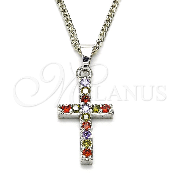 White Gold Filled Necklace — Pendant Necklace Cross Design with Multicolor Cubic Zirconia — main product view — SKU 125512 | Oro Laminado Blanco collar — Pendant Necklace cruz diseño with Multicolor Cubic Zirconia — SKU 125512